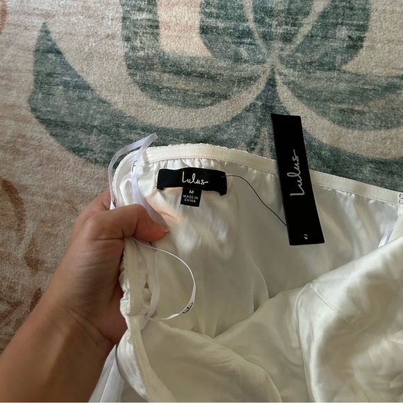 LULU’S Constantly Copied White Satin Cross-Front Halter Jumpsuit - Picture 6 of 6